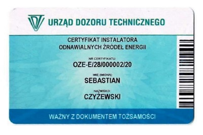 certyfikat instalatora odnawialnych źródeł energii